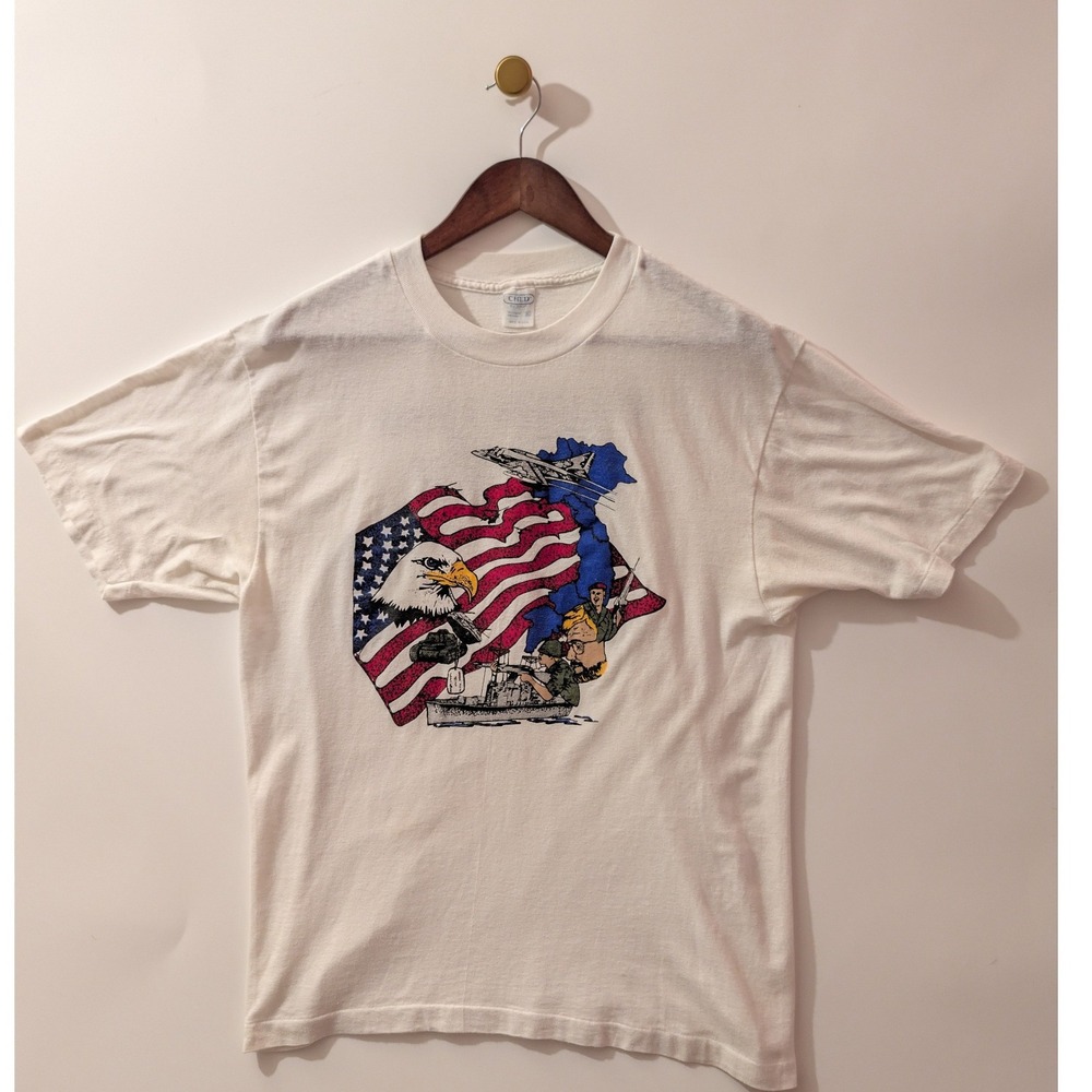Ched T-Shirt Mens XL White Excellent 1989 WQHK Vietnam Memorial Vintage 80s USA